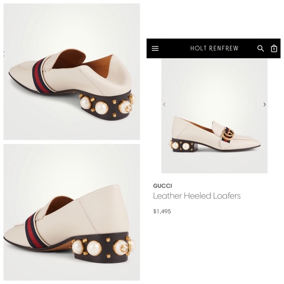 GUCCI Peyton Leather Pearl Heels Marmont GG Shoes Loafers Designer Gold Hardware - Picture 6 of 17